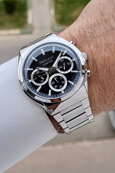 Ferrucci Black Dial Silver Color Band 42 mm Inner Indicators Active Men's Wri...