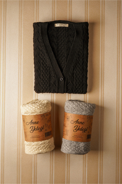 anne yeleği Klasik - Yün ve Pamuk Karışımlı, Düğmeli ve Cepli Örme Triko Yelek