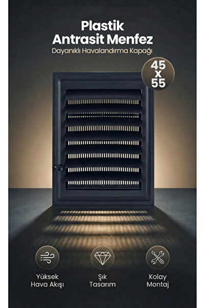 FUMA HOME 45x55 cm Antrasit Plastik Havalandırma Menfezi — WC / Banyo