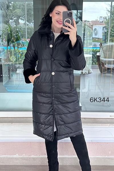 İnce Topuk Fur Detailed Long Inflatable Coat 6K344