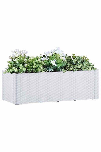 vidaxl حوض زراعة مرتفع مع نظام ري ذاتي، أبيض، 100×43×33 سم