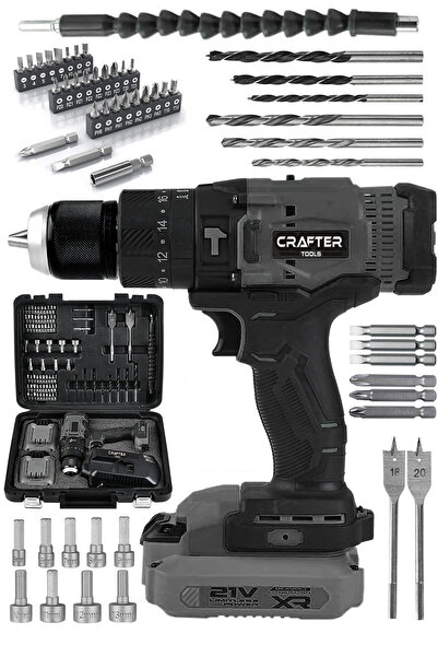 CRAFTERTOOLS 21V Çelik Mandren 84 Parça Çift Akülü 13 mm Darbeli Şarjlı Matka...