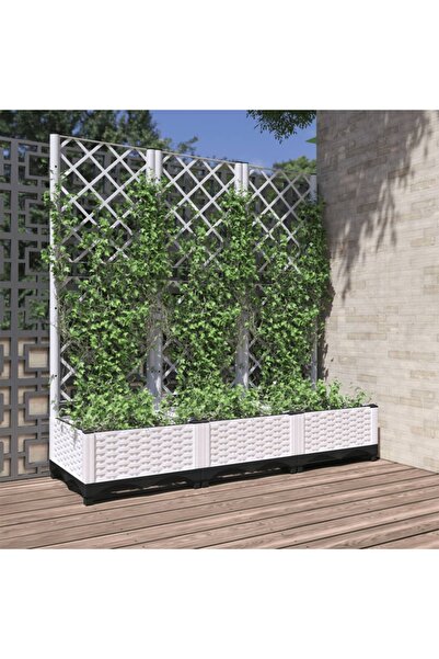 vidaxl وعاء زراعة للحديقة مع تعريشة، أبيض، 120×40×121.5 سم، مصنوع من البولي ب...