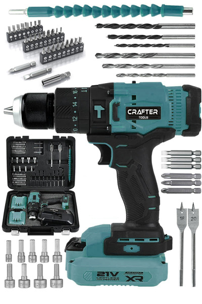 CRAFTERTOOLS 21V Çelik Mandren 84 Parça Çift Akülü 13 mm Darbeli Şarjlı Matka...