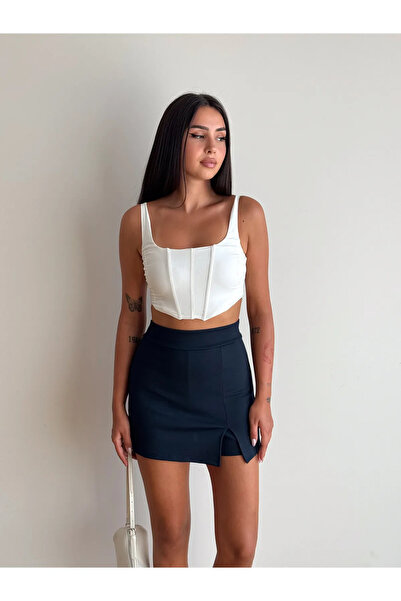 ÖZLEM BAŞTÜRK Kadın GriÖnü Yırtmaçlı Şort Etek Partyy