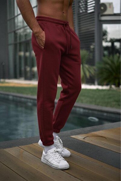 NO 601 Men's Burgundy Elasticated Cuffed Sweatpants