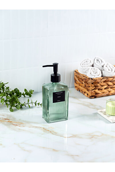 Evrio 500ml Countertop Glass Liquid Soap Dispenser Detergent Dispenser Kitchen Bathroom (2 Labels)