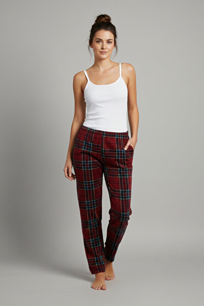 Fulla Moda Plaid Patterned Velvet Pajama Bottoms