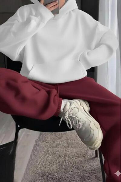 CAST COLLECTİON Set de trening pentru femei, alb, cu glugă, burgundy