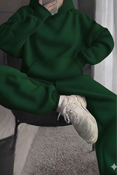 CAST COLLECTİON Set de trening verde cu glugă pentru femei