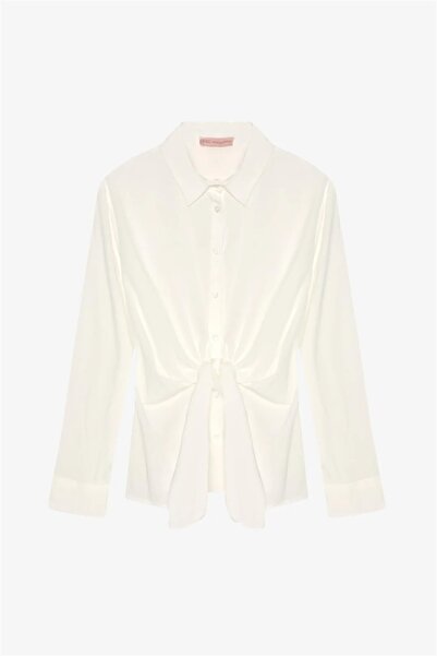 Quzu Women's Shirt with Tie Detail on the Front Gml00940 Ecru