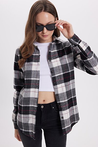 Tudors Kadın Oversize Geniş Kesim Oduncu Ekose Gömlek