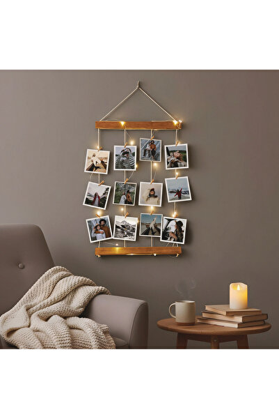 Hediyesepeti Kişiye Özel 12 Fotoğraflı Işıklı Fotoğraf Panosu 70 cm x 36 cm 28 Led Işık