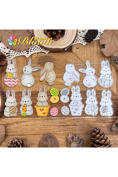 Choice قوالب تقطيع معدنية أصلية وجميلة لأرانب عيد الفصح مع بيض، مناسبة لسجل القصاصات والزخرفة والنقش البارز