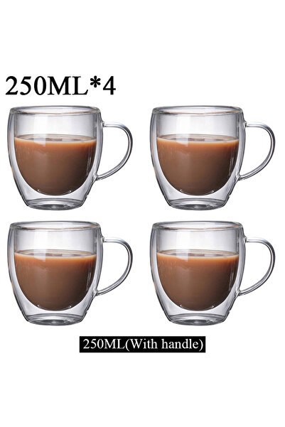Choice5 with handle 250ml-4pcs 150/250/350/450ml Heat Resistant Double Wall Coffee Cup Transparent Glass Whi