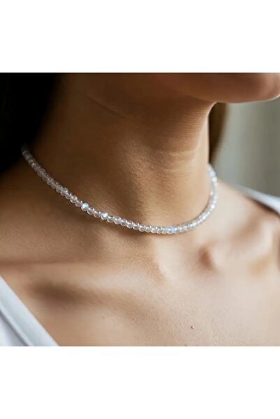 by Natalie Transparent Minimal Bead Necklace Transparent Sand Bead Choker Nec...