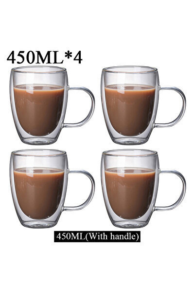 Choice4 with handle 450ml-4pcs 150/250/350/450ml Heat Resistant Double Wall Coffee Cup Transparent Glass Whi