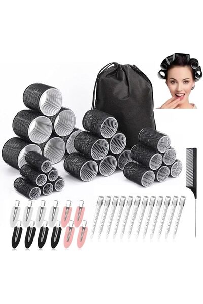 Saharaz 50PCS Hair Heatless Roller Set, 24Pcs Hair Roller with 4 Different Sizes Self Grip Hair Curler