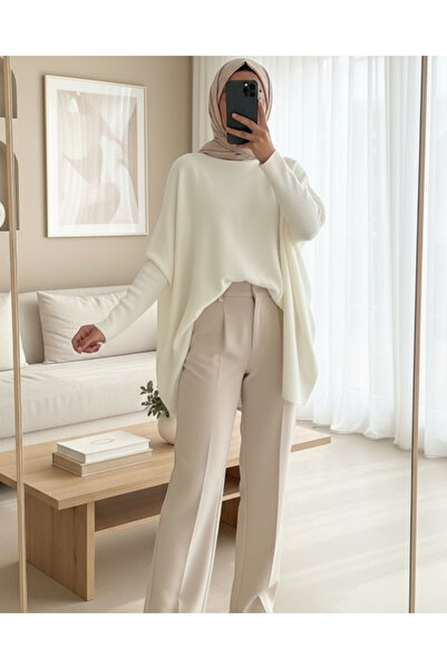 Modamorfo 15783 Slit Poncho Sweater - White