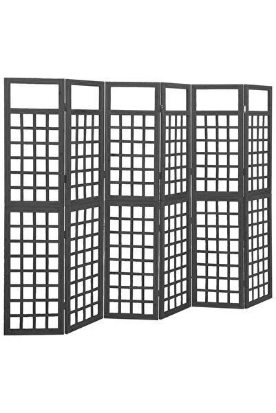 vidaxl فاصل/تعريشة للغرف بستة ألواح من خشب التنوب الصلب الأسود 242.5 × 180 سم