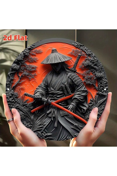 Choice لوحة دائرية مسطحة ثنائية الأبعاد مقاس 20×20 سم بعنوان "شمس الساموراي ا...