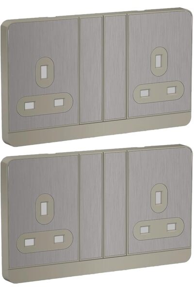 Raco مقبس شنايدر أفاتار أون ثنائي الفتحات 13 أمبير مزود بمفتاح وغطاء (عبوة من قطعتين، لون ذهبي رفيع)