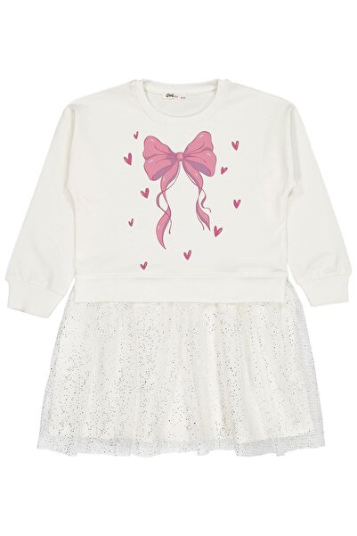 Civil Girls Fiyonk Baskılı 6-9 Yaş Elbise - Ekru 7-8 Yaş