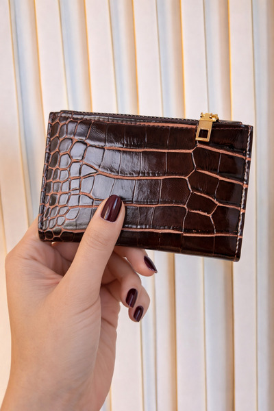 ARLEN STUDIO Kadın Croco Desenli, Arka Kısmı Kartlık, Fonksiyonel Tasarım Cüzdan