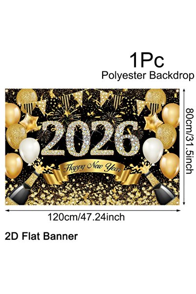 Choice3 لافتة خلفية سوداء وذهبية للعام الجديد 2026، خلفية زينة لحفلة رأس السن...
