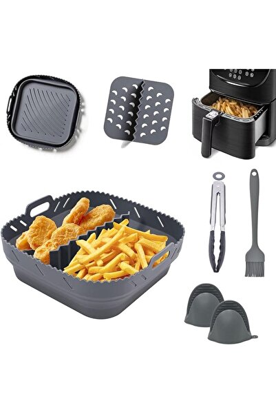 Saharaz Air Fryer Silicone Liner with Divider-8.5 inch Non-Stick Reusable Squ...