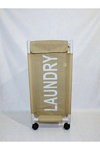 WDA Foldable Laundry Basket with Wheels & Handle – Oxford Fabric Clothes Hamper (Beige)