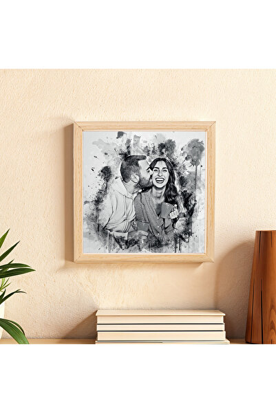 Hediyesepeti Karakalem Tasarımlı Minimal Ahşap Tablo