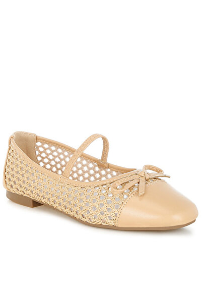 london Rag Women Woven Bow Detail Ballerinas in Tan