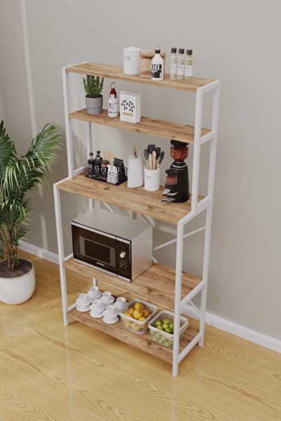 WOODENSA Beyaz Mutfak Rafı Metal Ahşap Çok Amaçlı Mutfak Rafı Mutfak Bangosu ...