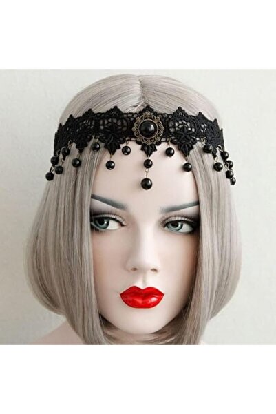 Arabest Gothic Forehead Chain, Black Pearl Gothic Headband for Women and Girls Cosplay