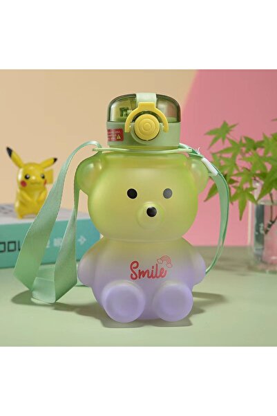 Choice One Size Green gradient Bear Water Bottle 23 Oz Cute Water Bottle with Straw and Adjustable Strap Le