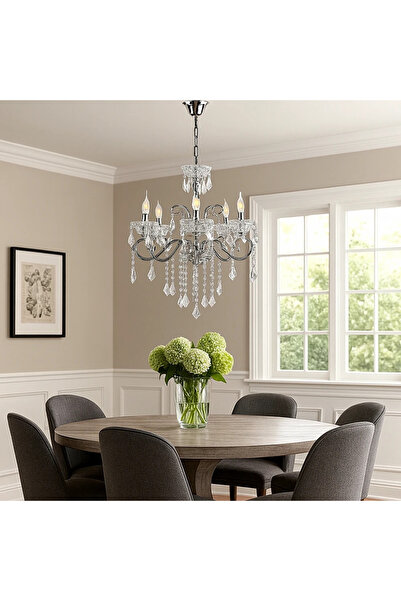 HAMER Modern classic chandelier with a luxurious European style, silver with a transparent E14*5