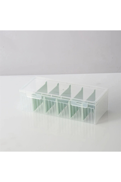 Choice 23.5x9.5x6.8cm Green Transparent Plastic Storage Box Game Cards PhotosStorage Box With Adjustable Di