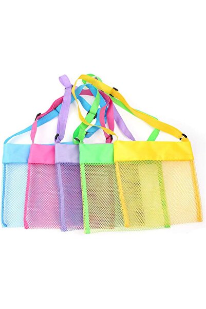 Arabest حقيبة شاطئ شبكية ملونة مكونة من 5 قطع لجمع الأصداف مع أحزمة حمل قابلة...