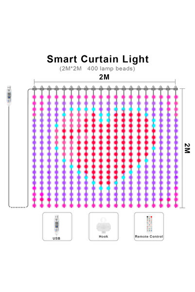 Choice ستارة إضاءة LED ذكية بتقنية بلوتوث، مقاس 2 متر (طول) × 2 متر (ارتفاع)،...