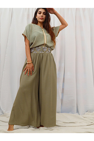 Su Koleksiyon Sahra Bohem Wide-Leg Pants / Oil Green