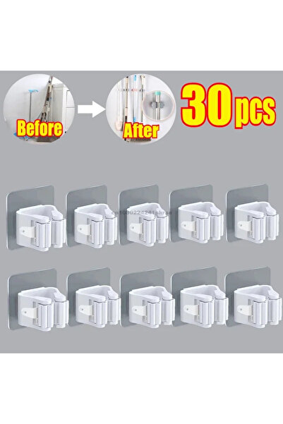 Choice 30 قطعة - رف تخزين ممسحة أبيض، أنبوب تعليق شفط للحمام، مشبك ممسحة بدون أثر، علاقة مكنسة