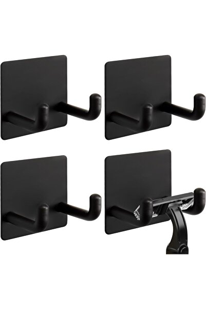 Arabest 4 قطع من خطافات المناشف، خطافات لاصقة من الفولاذ المقاوم للصدأ لشفرات الحلاقة في الحمام، مقاومة للماء، خطافات جدارية مزدوجة، أسود مطفي