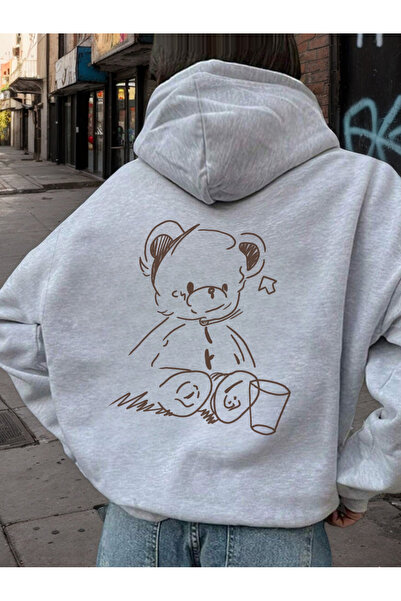 PENTHİLUS Young Girl Teddy Bear Printed Thermal Underwear Lined K Hooded Swea...