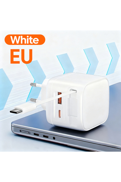 Choice شاحن سريع USB PD أبيض اللون بقوة 90 واط، مزود بكابل بيانات سريع قابل ل...