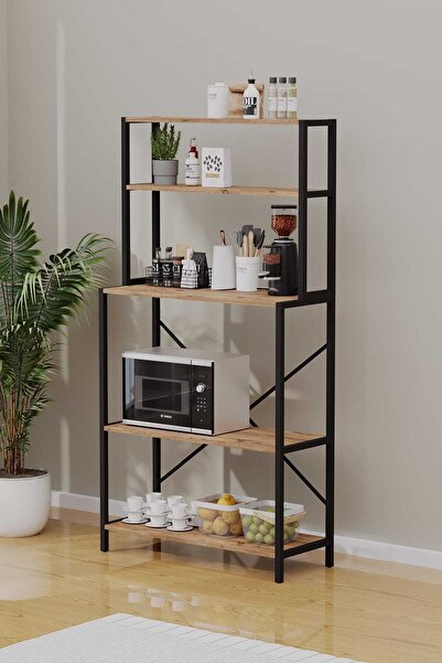 WOODENSA Mutfak Rafı Metal Ahşap Çok Amaçlı Mutfak Rafı Mutfak Bangosu Mikrod...