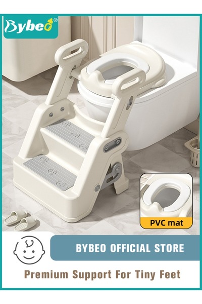 BYBEO 2-In-1 Baby Toilet Seat, Kids Potty Training Seat, Adjustable Baby Potty Seat With Ladder, Foldable