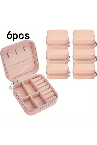 Choice علبة مجوهرات صغيرة مكونة من 6 قطع - علبة تخزين من الجلد الصناعي الوردي، مناسبة للأقراط والقلائد، إلخ.