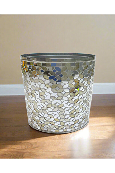 REDTAG Silver Mosaic Embellished Waste Bin