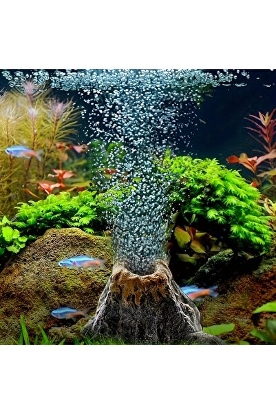 Choice حوض سمك على شكل بركان، حجر فقاعات هوائية، مضخة أكسجين، حلقة زينة، حجر،...